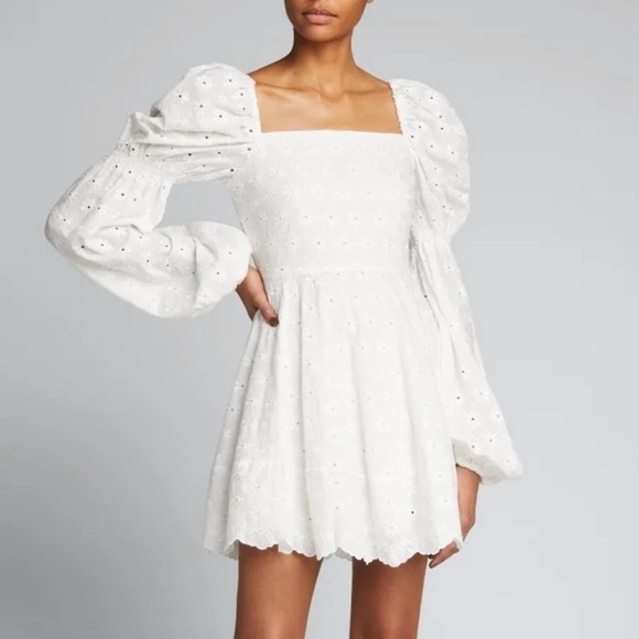 Caroline Constas | Wren Floral Embroidered Puff Sleeve Mini Dress Size: Small - Picture 3 of 9